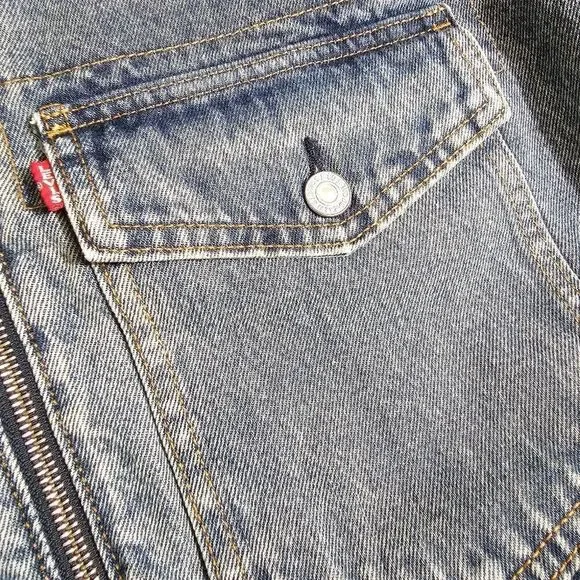 Levi's Premium Sherpa Bomber Jacket Small S Medium Wash Navy Satin 90s Vintage - Picture 5 of 16